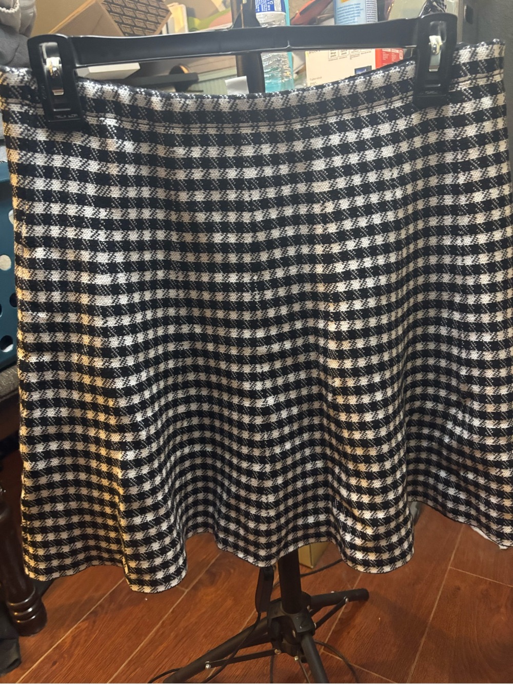 CeCe Black and White Gingham Skater Skirt